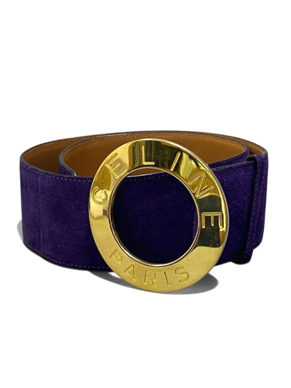 Celine Circle Logo Suede Leather Belt Vintage